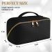 SFXULIX Large Capacity PU Leather Travel Cosmetic Bag - Waterproof Women's Makeup Organizer with Handle and Divider - Portable Black Travel Makeup Bag - Buy Online on GoSupps.com