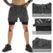 OEBLD Men's 2-in-1 Gym Workout Running Shorts - Grey Large with Towel Loop - 7'' Athletic Shorts - Buy Online on GoSupps.com