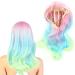 Long Wavy Wig Pink To Blue Cosplay Party Wigs Gradient for Women for Daily Party for Cosplay