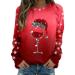 Women's Christmas Sweatshirts Cute Snowman Penguin Print O-Neck Raglan Top Shirt Pullover Comfy Warm Xmas Jumper Winter Long Sleeve Tops Loose Tunic Top Sweaters Z33-red L