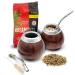 Balibetov Set with 2 Yerba Mate Gourd and 1 pack with 100g Yerba Mate - Yerba Mate Cup Argentina - 2 Mate Cups 2 Bombilla 1 Cleaning Brush 1 Lose Yerba Mate Bag (Dark Browne)