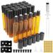 Nelxense 30 pieces roll on bottle of empty 10ml brown roll on glass bottles for athheric oil bottle of athheric oil with stainless steel roller ball syringe dripper funnel for perfume massage 10ml 30stk brown