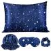Whaline 4Pcs Body Silk Satin Pillowcase for Hair and Skin with Eye Mask Hair Scrunchie Hair Cap Starry Dark Blue Sky Theme Hypoallergenic Soft and Breathable Pillow Soft Cover Sleep Set