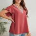 Women V Neck Top Summer Casual T Shirt Ruffle Sleeves Short Sleeve Top Lace Stitching V Neck Loose T Shirt (Brownish Red) 3X-Large Brownish Red - Buy Online on GoSupps.com