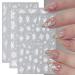 JMEOWIO 6 Sheets 3D Embossed Flower White Nail Art Stickers Decals Self-Adhesive 5D Spring Summer Floral Nail Supplies Nail Art Design Decoration Accessories