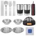 Outdoor Camping Mess Kit - 1 to 2 persons Camping Dishes Includes Cups, Bowls, Dishes, Knives, Forks, Spoons, Etc, Camping Dinnerware Set with Mesh Bag is Easy to Carry Camping Tableware Set 2 person set black