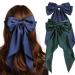 2 Pcs Big Hair bow Hair Bows for Women Bow Hair Clip Elegant Solid Color French Barrette Bows For Hair With Long Silky Satin Hair Barrettes Accessories Bow Hair Clips for Women Girls(Green+Navy)