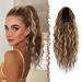 Feshfen ponytail hair part with cord long waves braid extension hair extensions synthetics wavy hair extension clip in ponytail for women 45 cm gold brown mix blonde