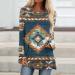 Women's Boho Mexican Tunic Top | Aztec Western Style Shirt in Blue | Long Sleeve Round Neck Tee Blouse | Size Large - Buy Online on GoSupps.com