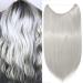 Hairpiece Extensions with Invisible Wire Hair Extension 1 Weft Hair Hair Thickening Straight Silver-Gray Straight-20"(50cm)-90g