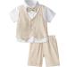 mintgreen Baby Boys 3 Pieces Outfit Gentleman Suit Set Shirt & Bowtie & Waistcoat & Shorts Size:1-6 Years 4-5 Years Khaki