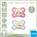 MAM Original Pure Night Soother 2-6 Months (Set of 2) Sustainable and Bio-Renewable Baby Soother SkinSoft Silicone Teat Glow in the Dark Soother Pink/Purple (Designs May Vary) - Buy Online on GoSupps.com