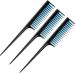 3 Piece Triple Teasing Comb Rat Tail Comb Tool and Structure Tease Layers Rattail Comb for Women Back Combing Root Teasing Adding Volume Evening Styling (Black and Blue)