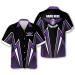 LASFOUR Custom Bowling Shirts for Men, Strike King Bowling Button-Down Short Sleeve Hawaiian Shirts, Crazy Bowling Team Shirt Purple
