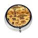 African Grassland Animalsround Pill Box 3 Compartment Round Pill Box Organizer Portable Travel Pill Box for Traveling.