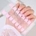 Pink French Tip Short Gels Semi Nail Strips Stickers Cured Gel Nails Wraps with Lamp Starter Kit Upgraded 16 Pieces Glossy Soft Self-Adhesive Salon-Quality Uv/LED Lamp Required