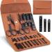 Jomverl Manicure Set, Professional Pedicure Kit Nail Clippers Nail Care Tools, 16 in 1 Travel Grooming Kit Nail Care Tool with Leather Travel Case Nail Care Kit Pedicure Kit for Man and Father Brown