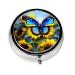 Sunflower Blue Butterflyround Pill Box 3 Compartments Round Pill Box Organizer for Purse Or Pocket &*Portable Travel Pill Box