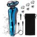 Rotary Shaver for Men Electric Razor Dry Wet Waterproof Rotary Men's Face Shaver Razors Cordless USB Rechargeable for Men Shavers Gift for Husband Father (Blue+3 Replacement Blades)