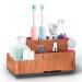 Large toothbrush holder electric toothbrush removable plastic toothbrush stand multifunctional storage for toothbrush toothpaste razor easy to clean wood grain yellow