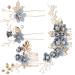 NUOBESTY 4pcs Wedding Handmade Hair Comb Set Fashion Floral Bridal Headpiece Hair Accessories Bridal Hair Pin Bride Wedding Hair Clip Rhinestone Bridal Hair Comb Wedding Dress Accessories (Blue)
