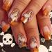 Fall Press on Nails Short Square Fake Nails Gold Glitter French Tip Full Cover Artificial Thanksgiving Nails Pumpkin Maple Leaf False Nails Autumn Design Glue on Nails for Acrylic Manicure Decorations Fall Fake Nails-2