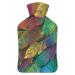 Color Feathers Hot Water Bottle With Cover Plush Bed Bottle Hand Warmer For Adults And Children 26.5X15.3cm