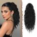 Feshfen ponytail hair part with cord strain long waves braid extension hair extensions synthetics wavy hair extension clip in ponytail for women 45 cm black