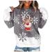 Angxiwan Christmas Shirt for Women Cute Moose Snowflake Print Long Sleeve Round Neck Sweatshirt Blouse Pullover Tops Grey Small