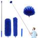 Microfiber Dusters w 2 Handle Sets, Durable 15100 Inchs Long Telescopic Rod, Washable, Feather Dusters for Cleaning Cobweb, Ceilings Fans (5 Pack) Blue