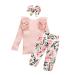 OFIMAN Toddler Baby Girl Outfits Clothes Sets Little Kids Long Short Sleeve Ruffle Tops + Floral Pants + Bow Headband Fall 4-5 Years Long-pink