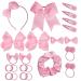 45Pcs Pink School Girls Hair Accessories Kit Pink Bow Headband Hair Clips Ponytail Holder Bow Hair Barrettes Hair Accessories for Girl Birthday Gift
