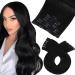 Moresoo real hair Extensions clip in hair extension real hair black remy clip in extensions real hair 55 cm human hair clip in natural black #1 7 pieces double jams 120 grams 55 cm #1 black