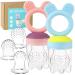 Baby Fruit Food Feeder PacifierTeether Toys Set - Silicone Fresh Food Feeder Teether with 3 mesh Silicone Bags and Teething Toys All in One Infant Teether Toys