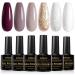 INPING Gel Nail Polish 6 Colors Nude Brown Maroon Burgundy Red Neutral Gray Glitter Gold Sliver White Plum Red Nail Varnish Set Soak Off UV/LED Beauty Gifts for Women DIY Nail Art Salon Nude Maroon