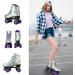 YYW Double Roller Skates - Purple Glossy Flash | High-top PU Leather Skates for Women Men with Light up Wheels | Adjustable Sizes for Adult Girls Beginners - Buy Online on GoSupps.com