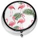 Flamingo Flowers Mini Round Pill Box - 3 Compartment Travel Pill Organizer | Portable Medicine Case for Pocket Home & Office - Buy Online on GoSupps.com