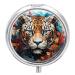 Small Travel Pill Case Round Metal Pill Box for Pocket Purse 3 Compartment Portable Pill Holder Mini Pill Organizer for Travel or Daily - Leopard