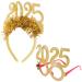 Healeved 1 Set 2025 Happy New Year Party Favors Glitter New Year Eyeglasses and Headband Tiara Decoration for New Years Eve Party Supplies Golden