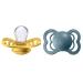 BIBS Supreme Baby Pacifier 2-Pack | Made in Denmark | BPA Free Dummy Soother Symmetrical Nipple. Silicone Size 1 (0-6 Months) Mustard / Petrol