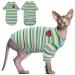 Hairless cat cotton clothing breathable summer t-shirts stripes vest pet clothing soft skin-friendly cats clothing cat pajama jumpsuit for sphynx cornish rex devon rex xs (2.2-3.3lb) green