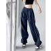 Himosyber Women's Navy Y2K Parachute Pants - Elastic Waist Baggy Track Trousers | Medium - Buy Online on GoSupps.com