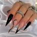 Black French Tip Nails Press on Extra Long Stiletto Acrylic Fake Nails Glitter Wavy Lines Glue on Nails Mirror Reusable Stick on Nails for Women DIY Manicure Decoration