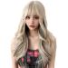 Lotfon24 Inches Blonde Blend Black Long Wavy Wig with Bangs for Women Synthetic Heat Resistant Hair  Natural Cute Wigs for Shooting Video/Halloween/Dating/Party/Outdoor/Cosplay Use Blonde Mix Black