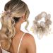 Brinie Flower Hair Scrunchies Pearl Champagne Hair Ties Elastic Hair Bands Bead Rhinestone Ponytail Holder Stretchy Hair Rope Ties Hair Accessories for Women and Girls (Type a)