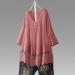 Angxiwan Plus Size Pink V Neck Button Blouse | 3/4 Sleeve Lace Hem Tunic Top XXL - Buy Online on GoSupps.com