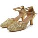 iCKER Women's Gold Sequin Latin Dance Shoes - Heeled Ballroom Salsa Tango Party Shoes - Buy Online on GoSupps.com