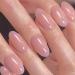 24pcs Short Oval False Nails French Tip Stick on Nails Nude Pink Press on Nails Glitter Pink Edge Removable Glue-on Nails Fake Nails Women Girls Nail Art Accessories 0252Y29