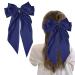 Blue Hair Bow Big Hair Bows for Women Solid Color Bow Hair Clips with Long Ribbon French Blue Bow Hair Clip Soft Satin Silky Hair Bows Cute Gifts for Women Girls (Navy Blue)