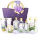 Spa Luxetique Lavender Spa Gift Baskets for Women Pampering 10pc Bath Gift Sets - Deluxe Tote Bag with Wooden Handles Bath Salt Hand Soap &Cream Shower Gel and More Perfect Birthday & Christmas Gift Idea Home Spa Kit for Women